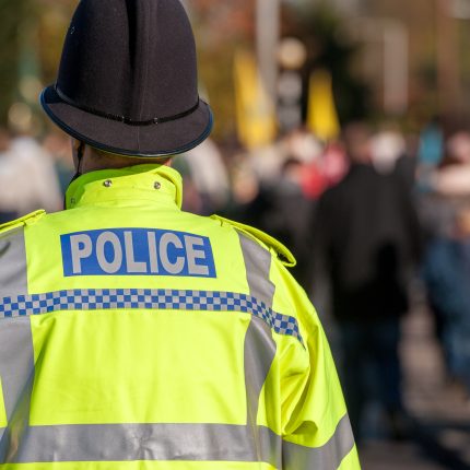 British,Police,Officer,Uniform,With,High,Visable,Yellow,Jacket